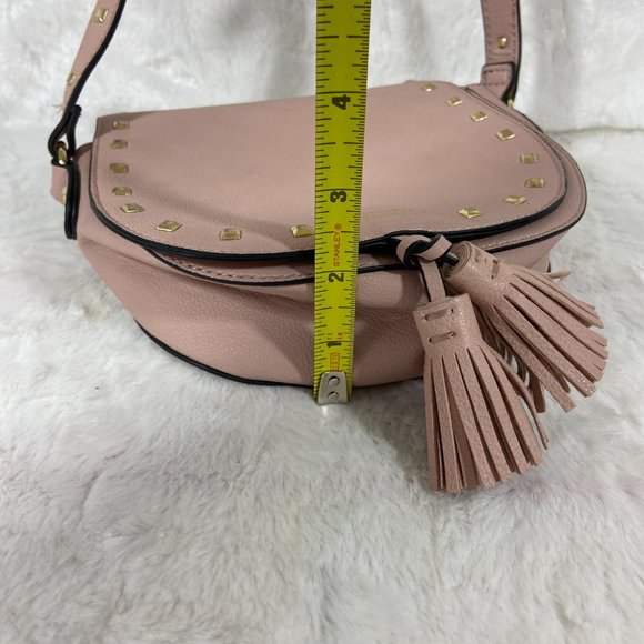 Victorias Secrets Saddle Bag Pink Faux Leather Small Crossbody Fringe Tassels - Picture 8 of 9